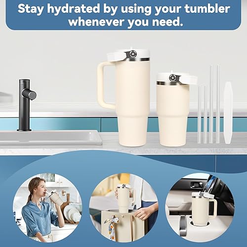 Miniatura 30 de Tapa abatible con popote para Stanley de 30 y 20 onzas, repuesto superior a prueba de fugas con asa para Stanley Quencher y ProTour de 30 y 20