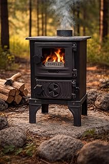 Dorello Compact Cast Iron Mini Wood Burning Camping Stove with Glass Door