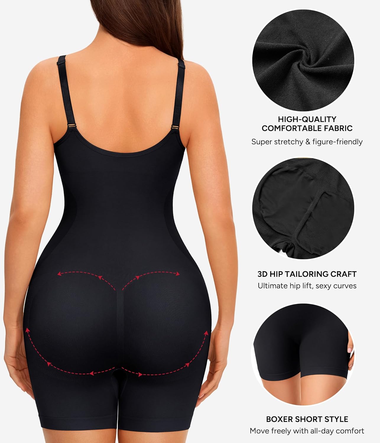 Nebility Women's Shapewear Bodysuit Tummy Control Body Suit Built in Bra Tank Camisole Seamless Mid Thigh Body Shaper - Image 4