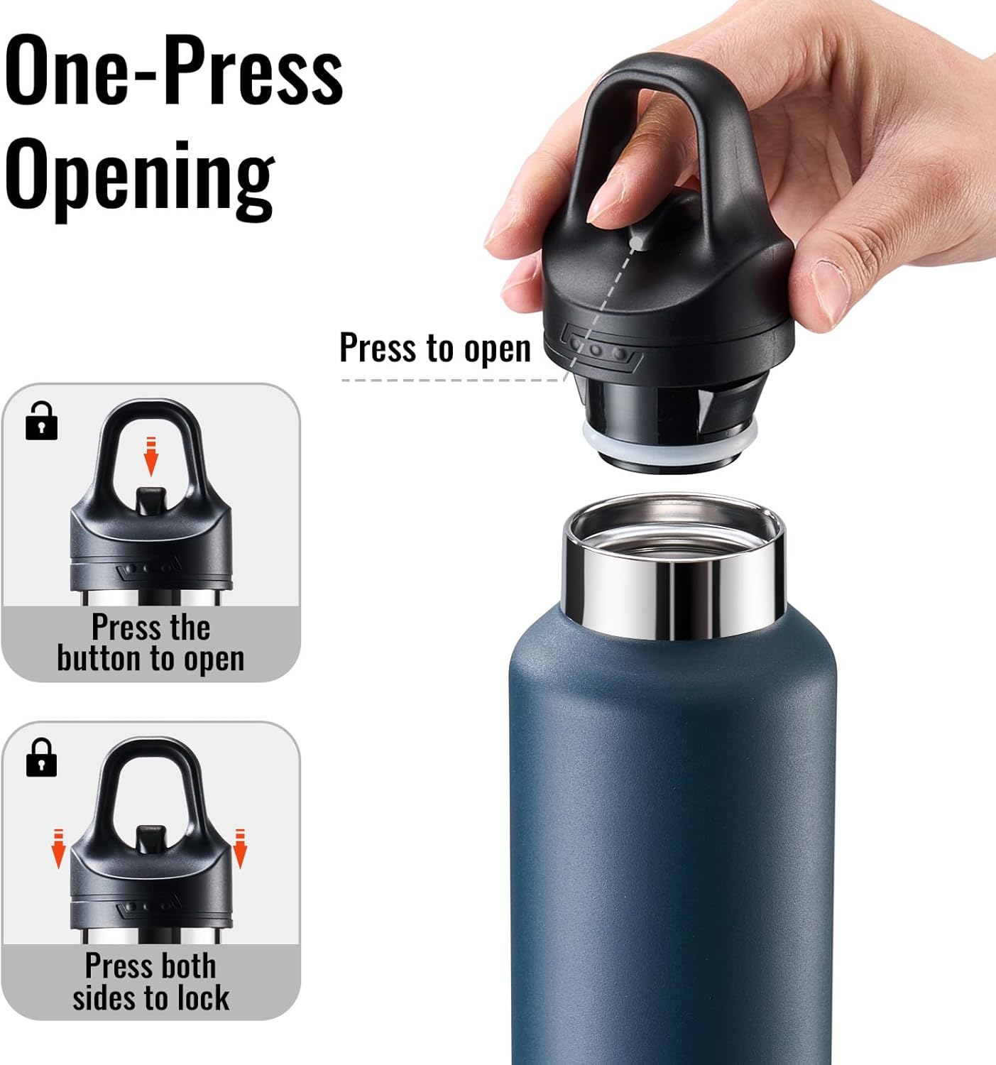 Insulated Water Bottle 21 OZ, Insulated Tumbler with One-Touch Open, Travel Water Bottle with Leak-Proof Design, Sports Water Bottle for Women & Men (Blue) - Image 2