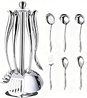 Vista 8 de Juego de utensilios de cocina de 9 piezas, accesorios de cocina para cocinar, acero inoxidable dorado con asas verdes, herramientas de cocina