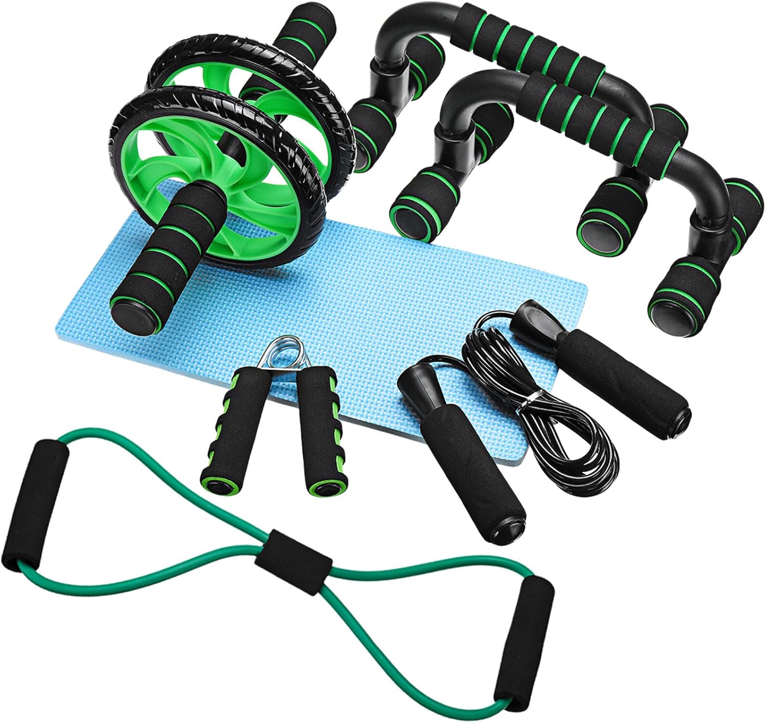 WnewTools 7 Pcs/Set Ab Rollers Kit Push-UP Bar Jump Rope Hand Gripper Knee Pad Resistance Band Exercise Training Home Gym Fitness Equipment