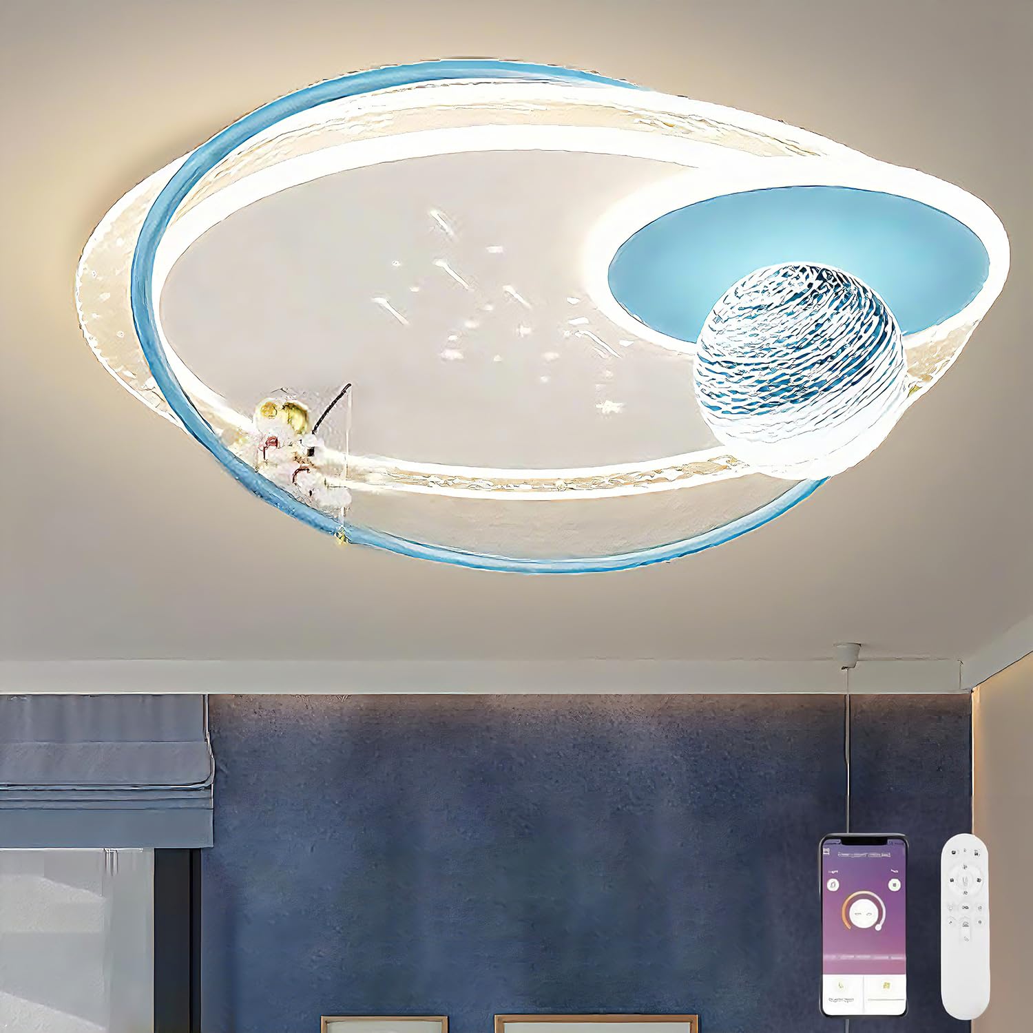 LED Kinder Deckenlampe, Mond Astronaut Deckenleuchten für Kinderzimmer Dimmbar Deckenleuchte mit Fernbedienung & APP Kreative Kinderzimmerlampe Schlafzimmer Decke Lampe Für Jungen und Mädchen Zimmer