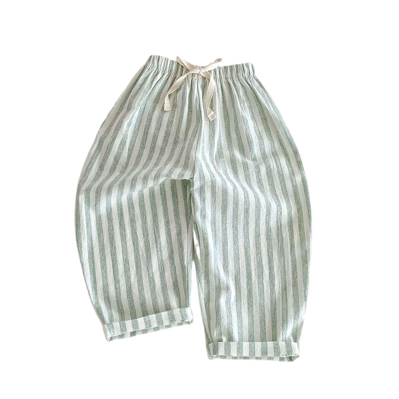 Pantaloni in Cotone e Lino per Bambino Pantalone Stampa a Righe Pantaloncini Estivi Elastico in Vita Pantaloni con Coulisse Pants Leggeri Traspiranti Pantalone Casual Abbigliamento