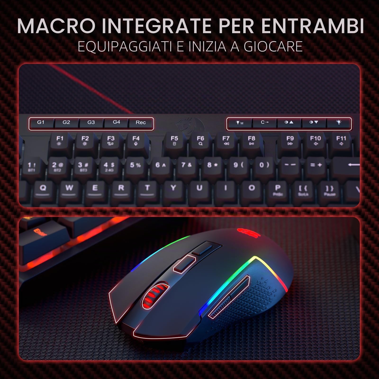 Redragon BS142 - Tastiera e mouse da gioco senza fili, tastiera K515 PRO RGB e mouse da gioco M693 Pro, 98 tasti, US LAYOUT