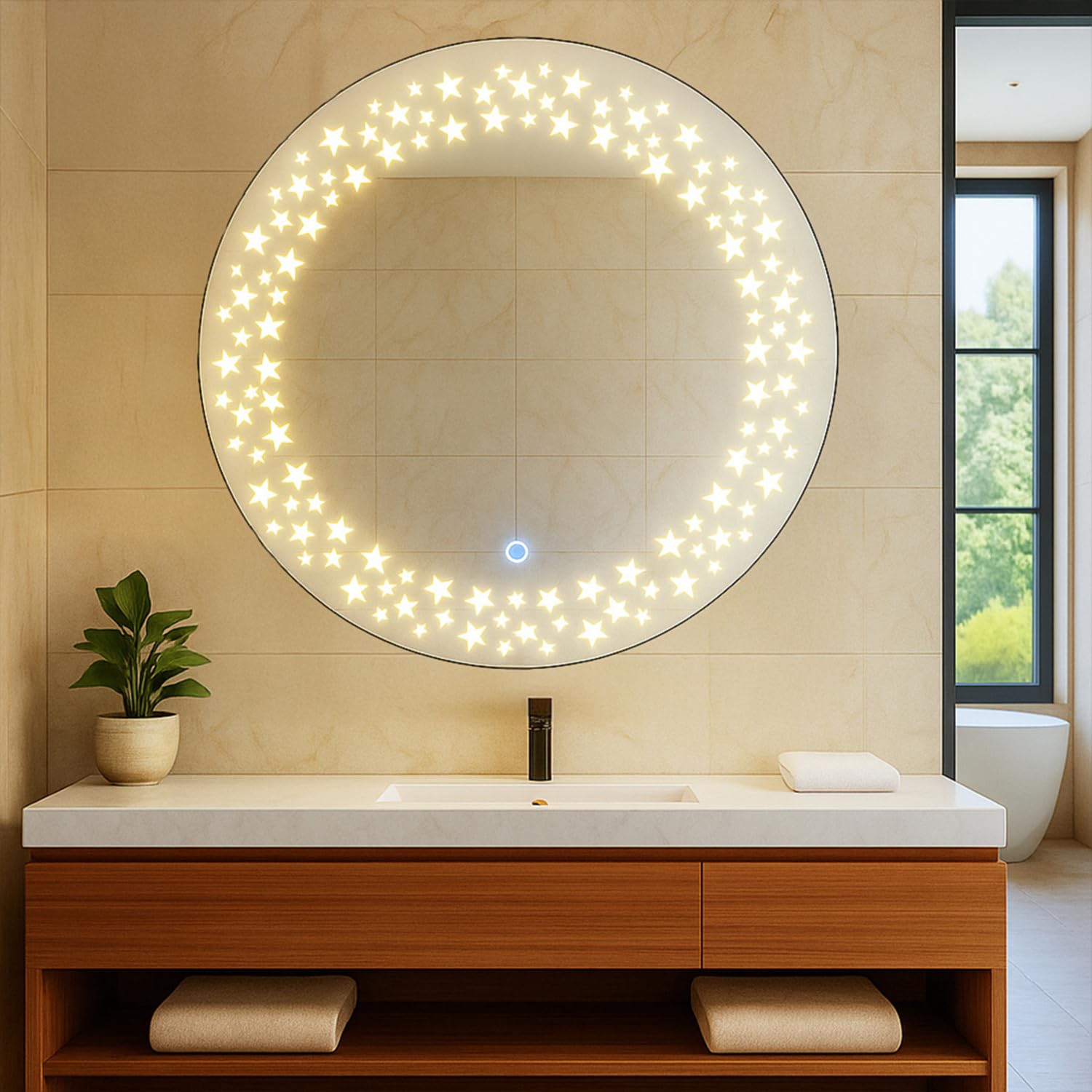 Amazon Basics Round Glass | 24 x 24 Inch Wall-Mounted LED Mirror with Smart Sensor | 3-Color Light (Warm, White, Natural)-image-48