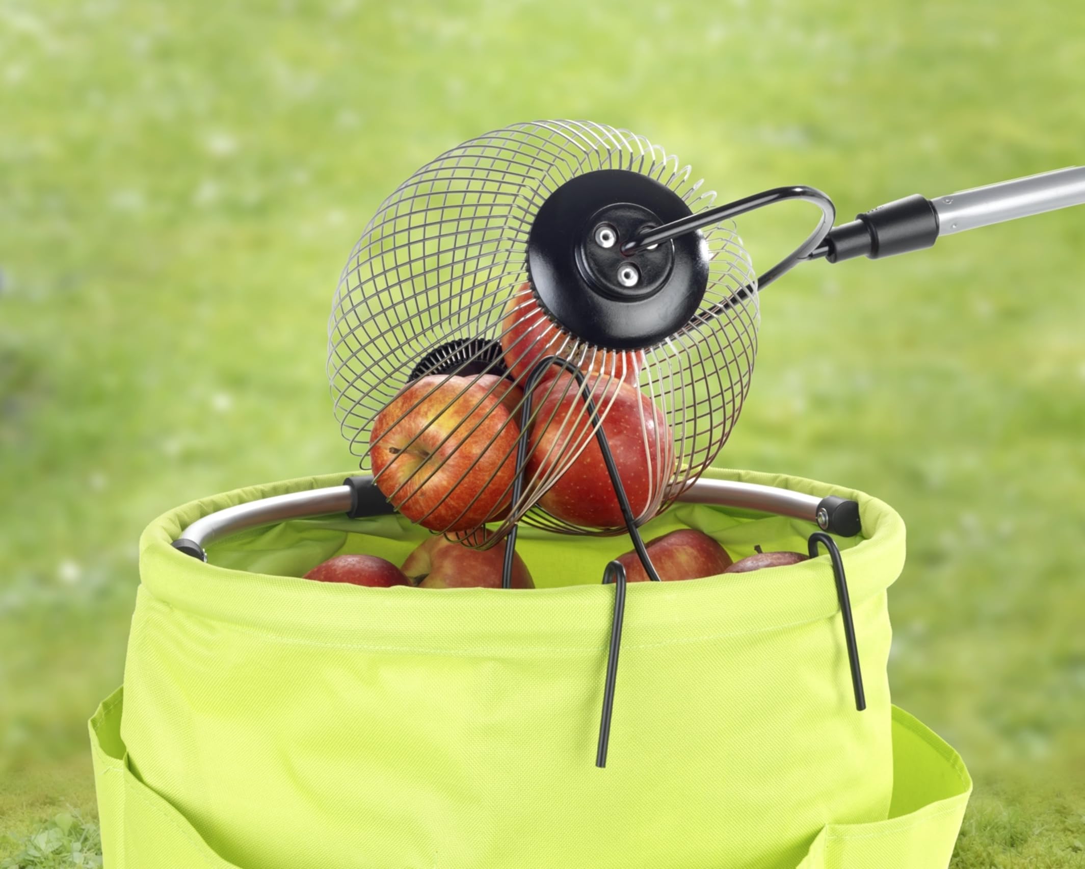 Maximex Gartengerät Rollsammler mit Teleskopstiel für effiziente Obstsammlung aus Edelstahl für Garten Schwarz Silber Grau 34 x 83-148 x 18.5 cm