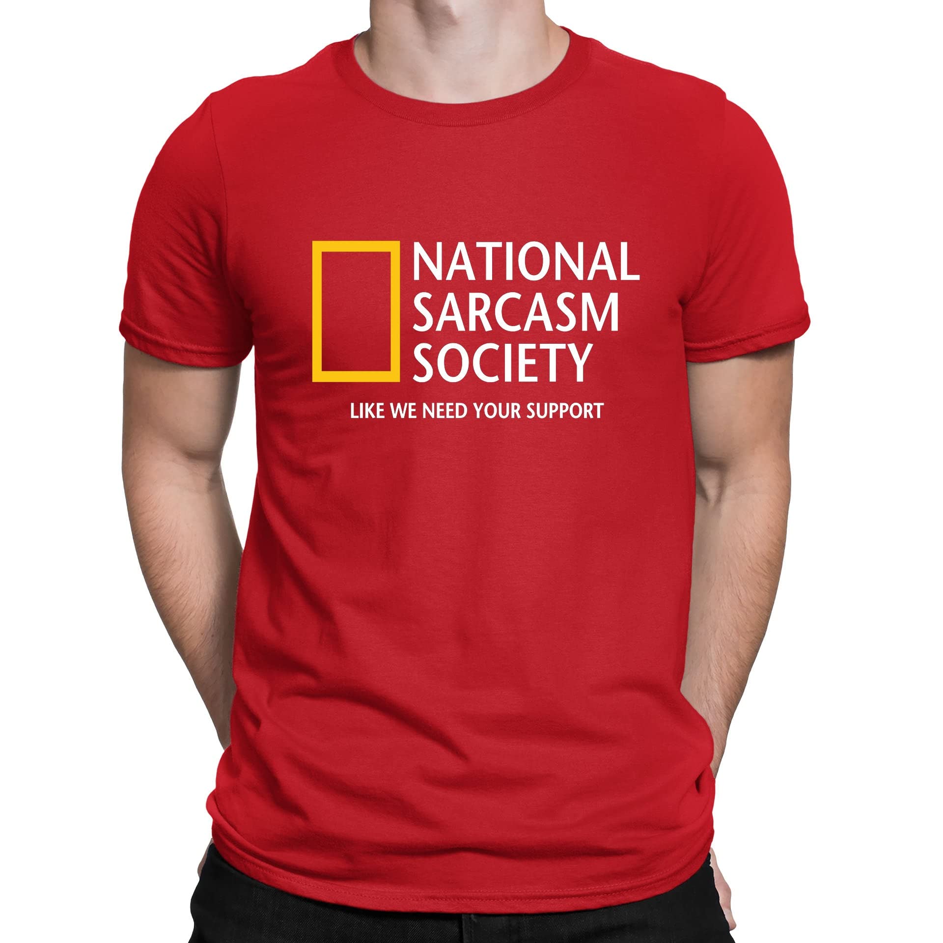 Flip Men's Red National Sarcasm Society Geographic Parody Funny T-Shirt (M)