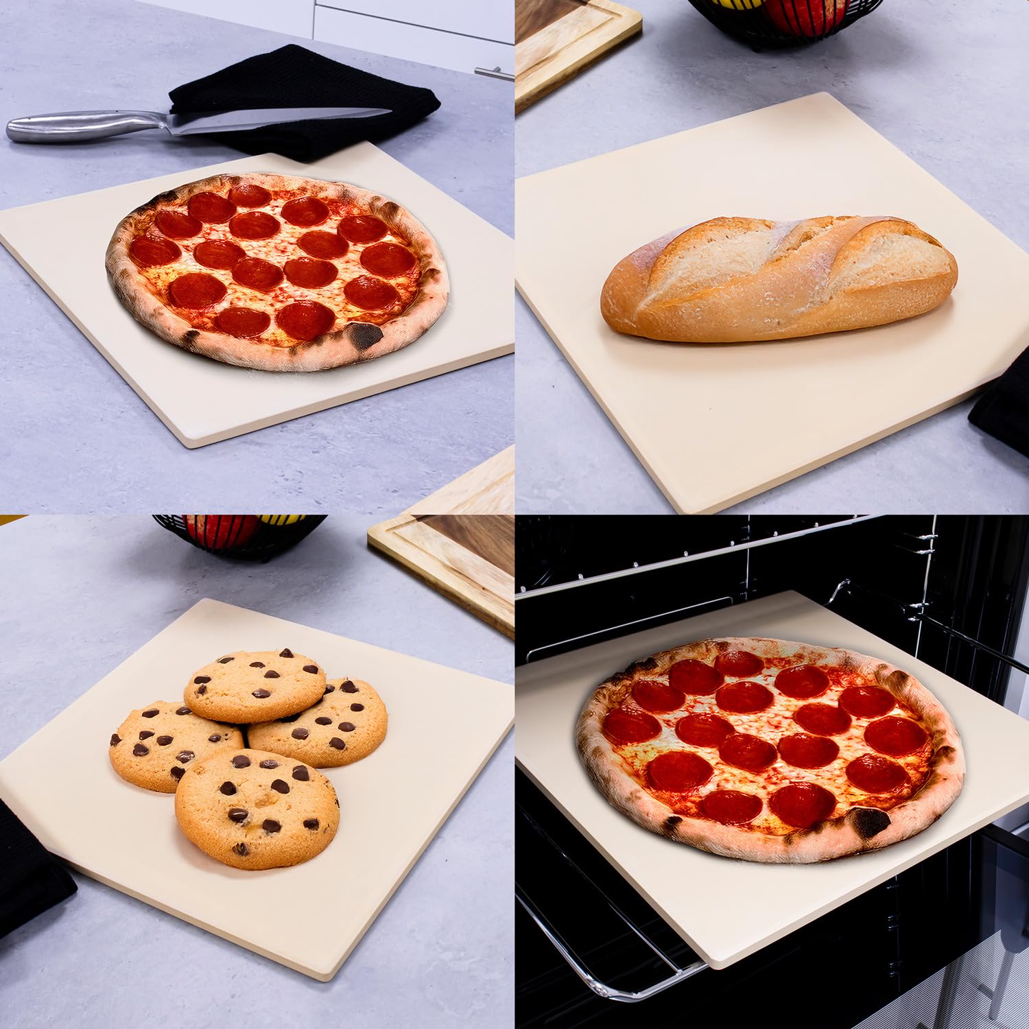 Piedra para pizza de 33 x 33 cm para horno y barbacoa, piedra cuadrada de cordierita con 1,5 cm de grosor, temperatura máxima de 800 °C, ideal para pizza crujiente, pan, galletas y más, para