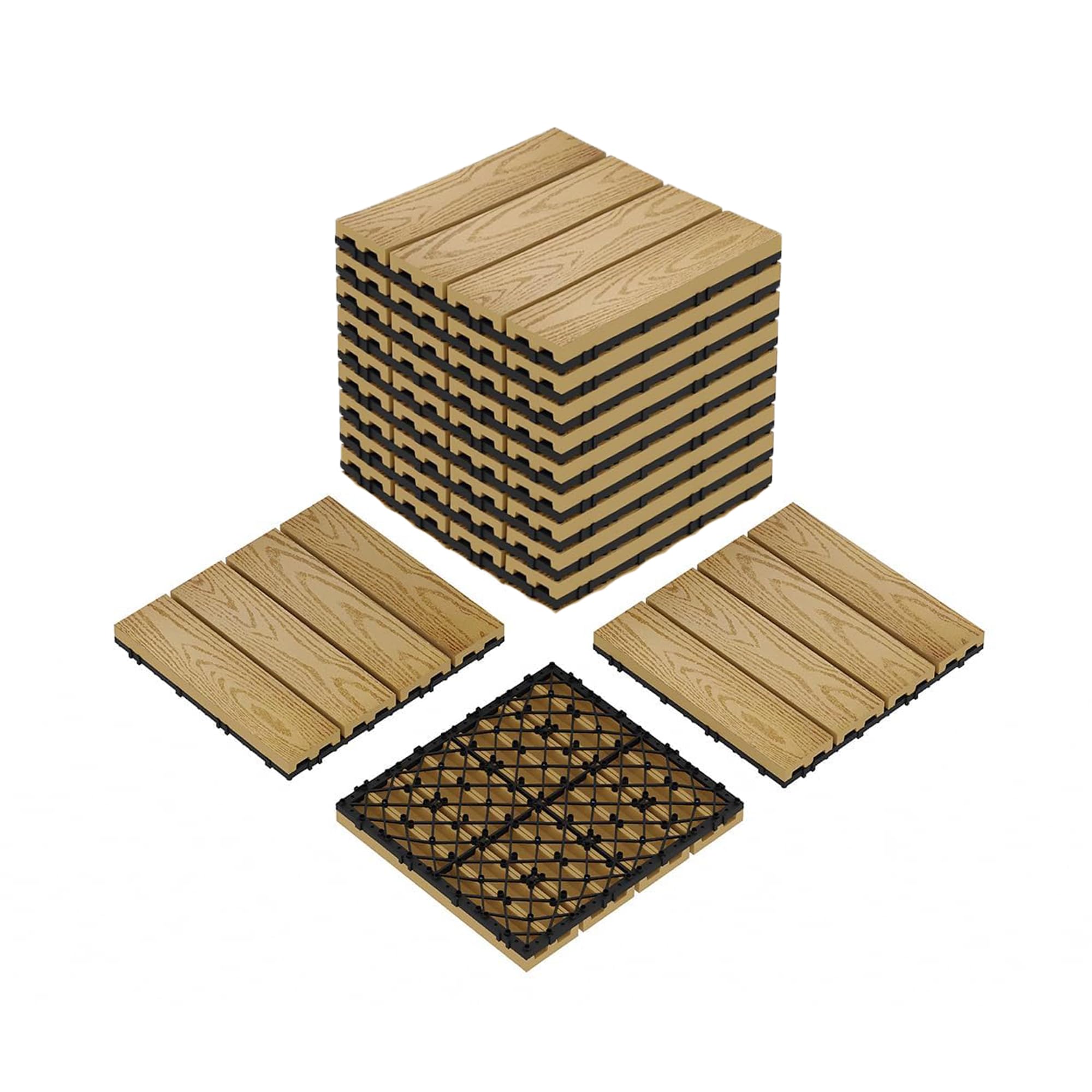 Caillebotis Bois Dalle Terrasse Exterieur Revetement Sol Exterieur Terrasse Dalles Terrasse Composite Dalle Balcon Exterieur 12 pcs
