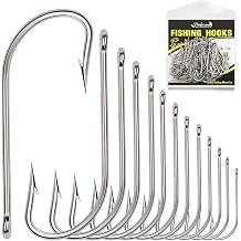 Dovesun Fishing Hooks Saltwater OShaughnessy Fishing Hooks 100/80/70/60/50pcs Stainless Steel Forged J Hooks Trolling Sea Bass Striper Cod Bluefish Striped Bass 1# 2# 4# 6# 1/0-8/0