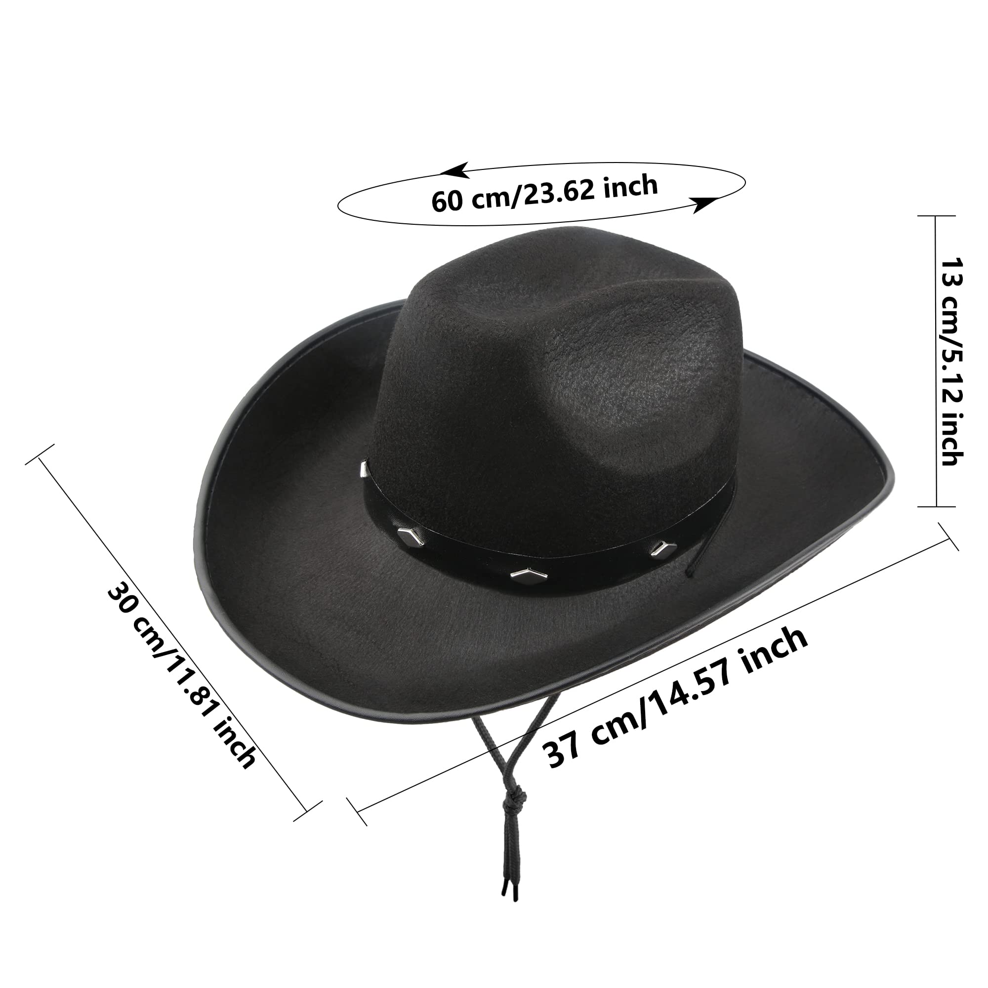 SGBETTER 4 Pack Cowboy Hat Felt Studded Western Rodeo Texan Cowboy Cowgirl Hat for Adult (Black)