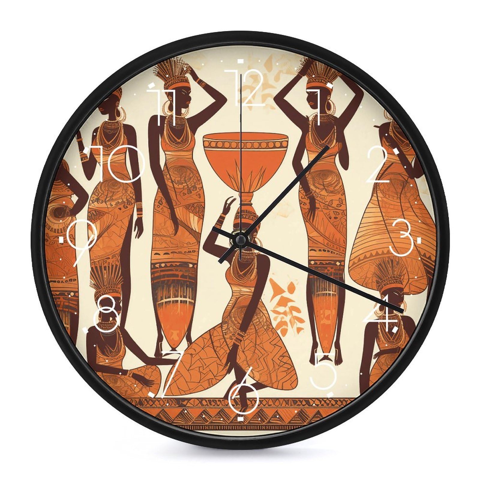 DWVTSLH African Tribal Woman Wall Clock 10 Inch Silent Non-Ticking Modern Clocks Battery Operated - Decorative Wall Clocks for Bedroom Living Room Kitchen Office Wall Decor Gift Idea
