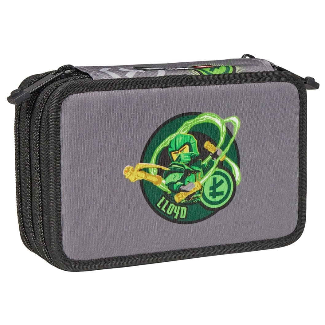 SKANDO BAGS Astuccio Lego Ninjago - Organizzazione elegante per utensili da scrivere con 3 scomparti spaziosi, cerniere sicure e dettagli Lego 1x1, Elemental Master Of Energy