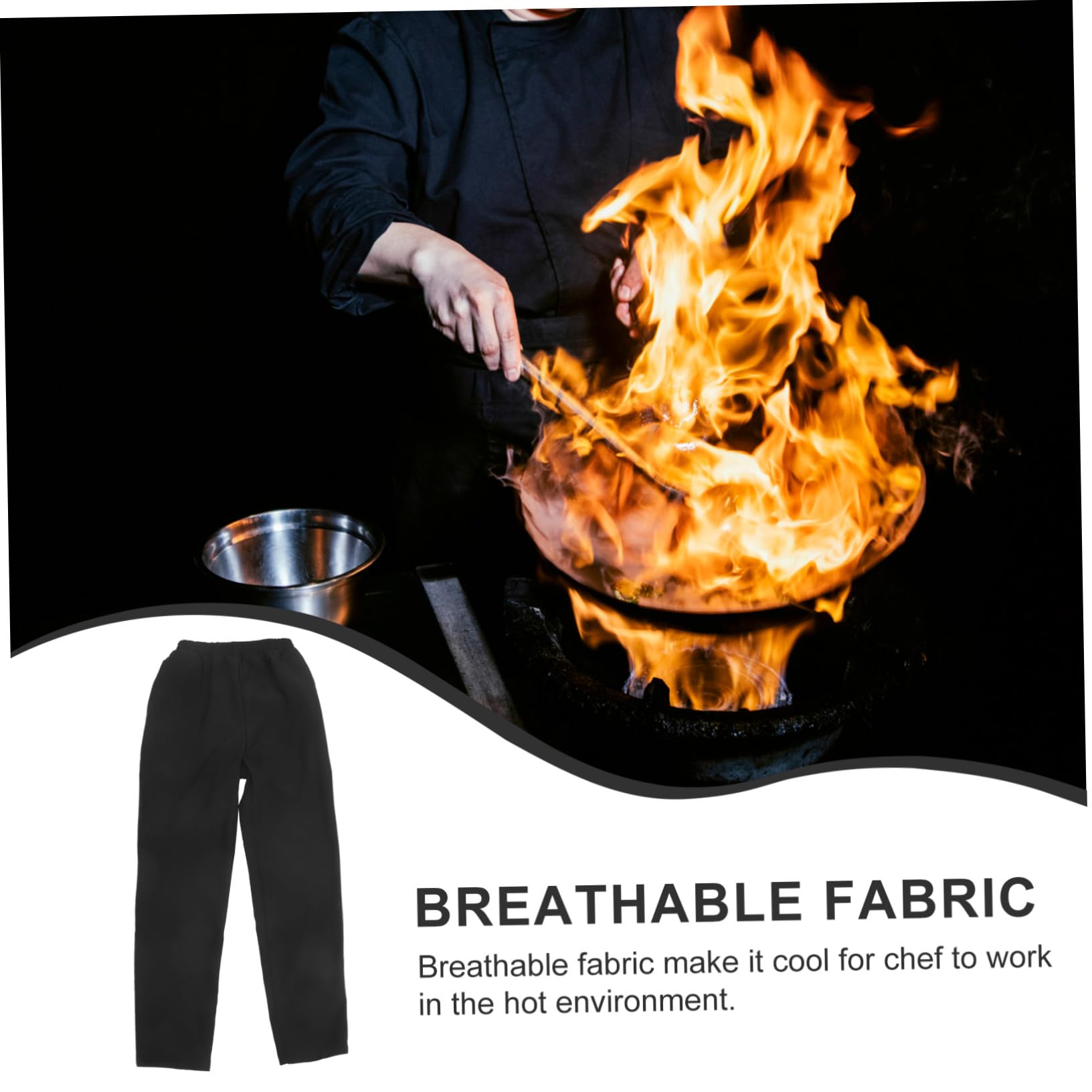 Pantalon la Cuisine Homme Noir en Polyester, Pantalon de Chef Respirant et Résistant à l'huile, pour Restaurant Cuisine Professionnelle