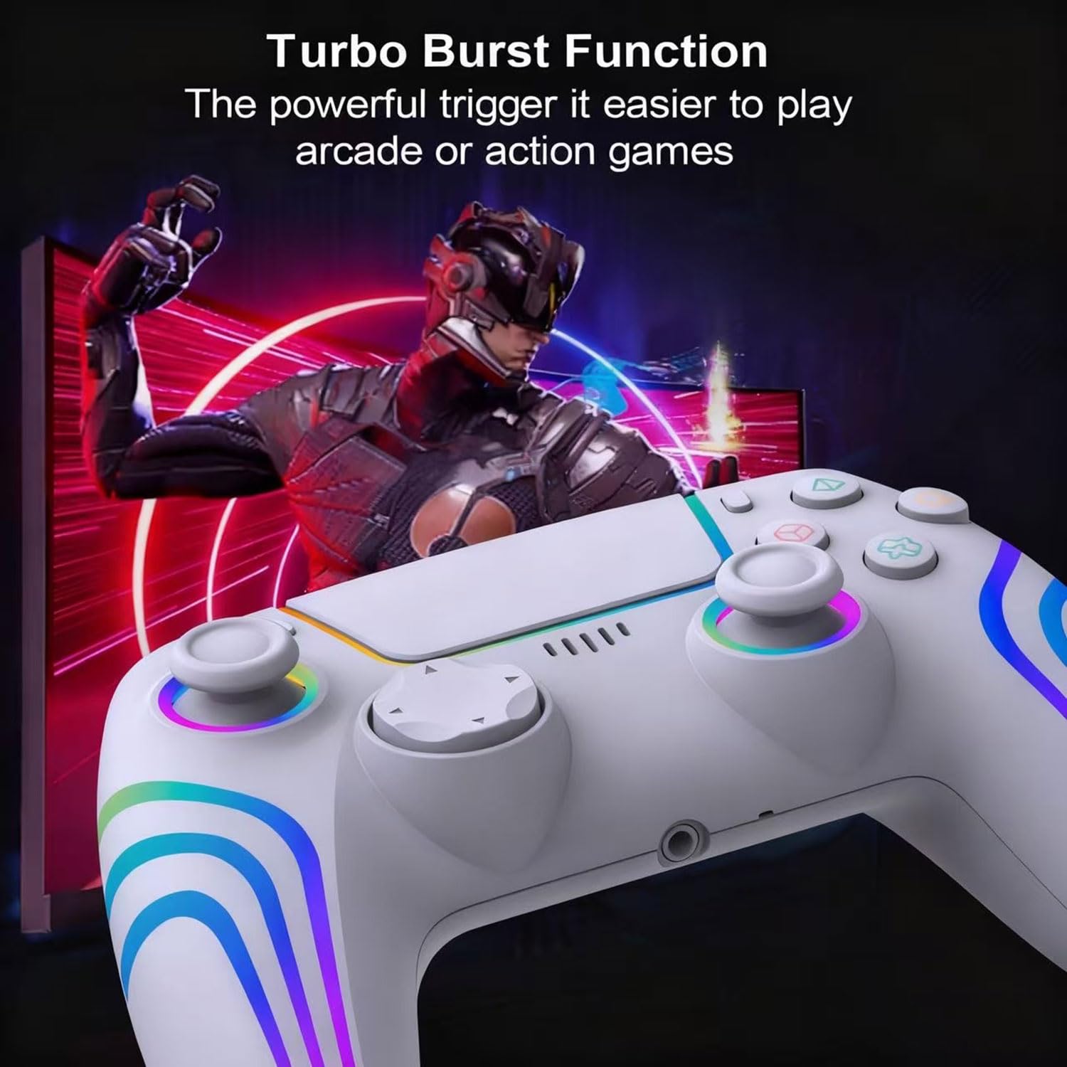 Mando de juego inalámbrico RGB para PlayStation 5 Bluetooth de repuesto para PC PS-5/Windows PC, recargable, sensor de movimiento de doble vibración, joystick remoto con batería de 1500 mAh, Turbo