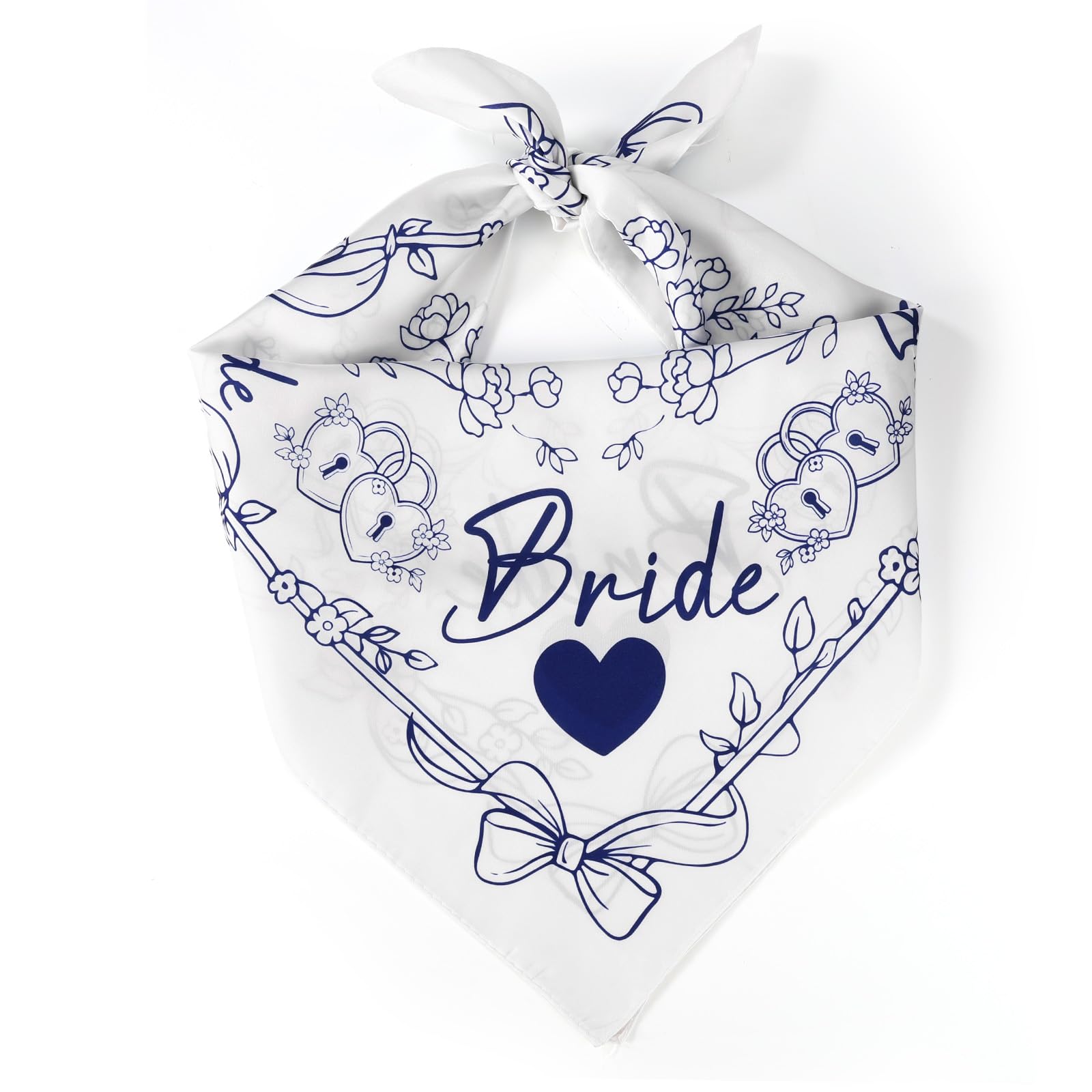 Fukaisu Bride Head Scarf, 70x70cm/27.6x27.6in White Headwear Imitation Silk Bachelorette Bandana Wedding Hair Scarf Accessories for Wedding Party Favors