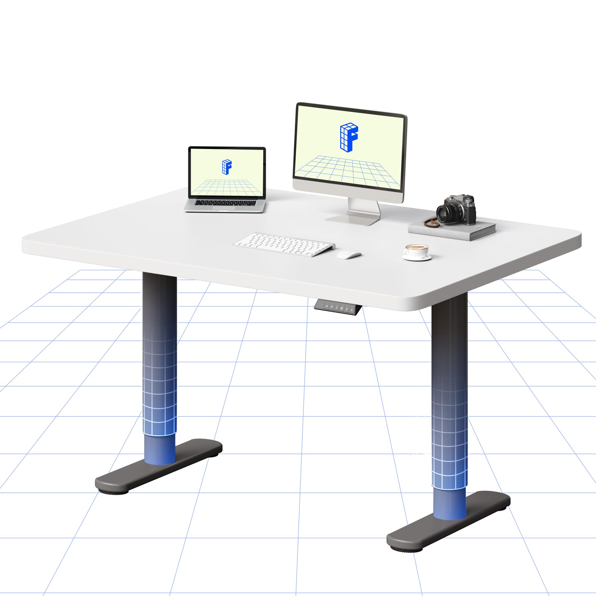 FLEXISPOT Electric Standing Desk One Piece Desktop CylineX Height Adjustable Sit Stand Up with Memory Smart Panel, 120x60 Silver Frame and White Top