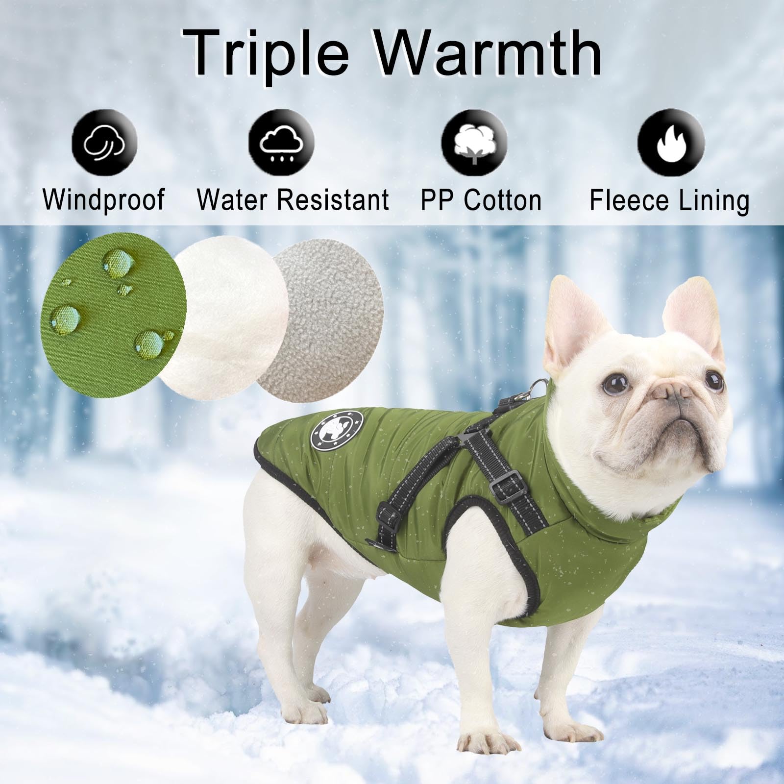 Cappotti per cani impermeabili con imbracatura Vestiti per cani caldi e confortevoli Lavabili in lavatrice Design a strisce riflettenti Resistente anello a D da mettere e togliere comodamente