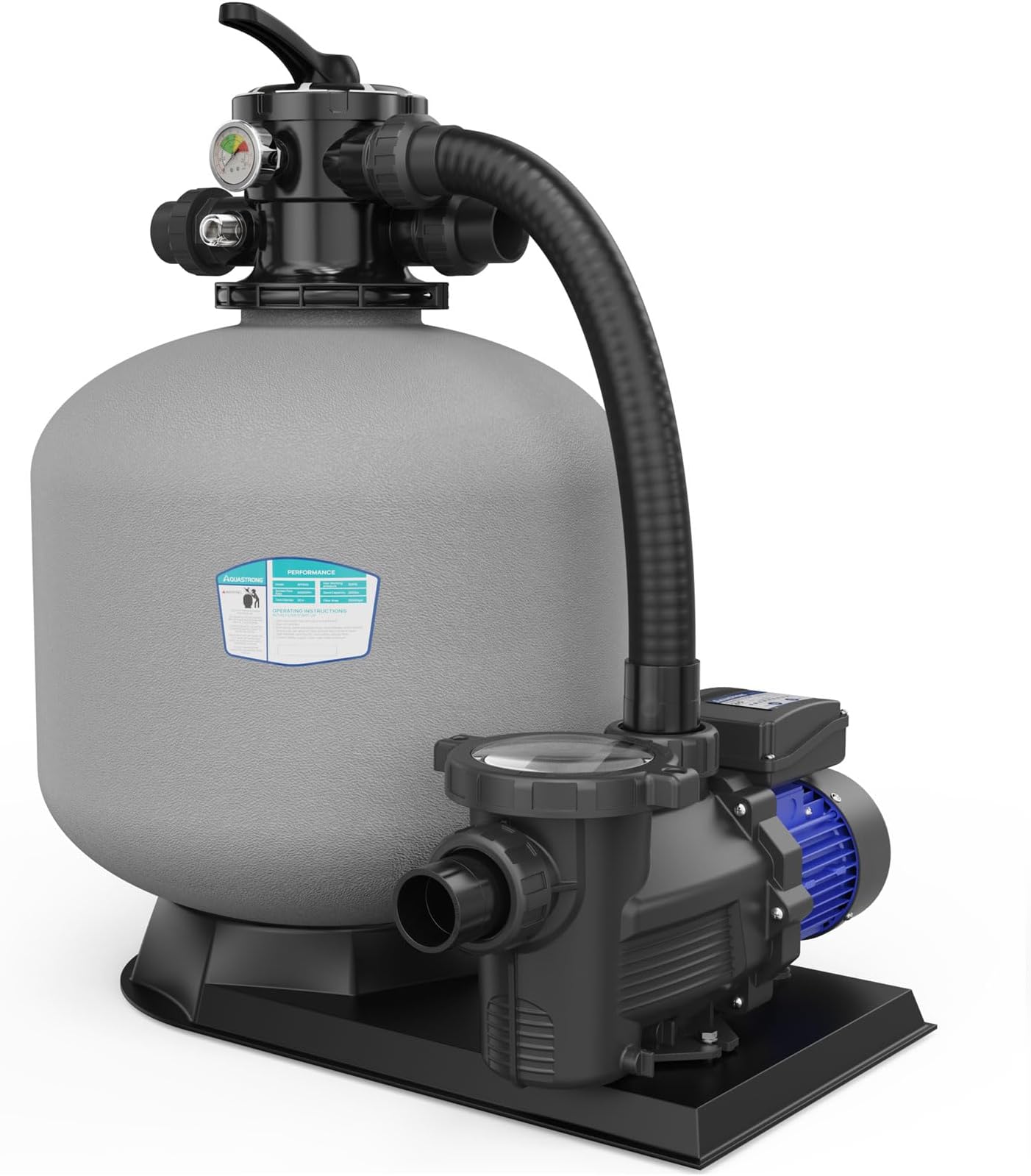 AQUASTRONG Sand Filter Pump for Above Ground Pool with Timer, 20in, 2 HP, Max 8917GPH for Pools Up to 38000GAL, 6-Way Valve, Enhanced Circulation for Crystal-Clear Pool…