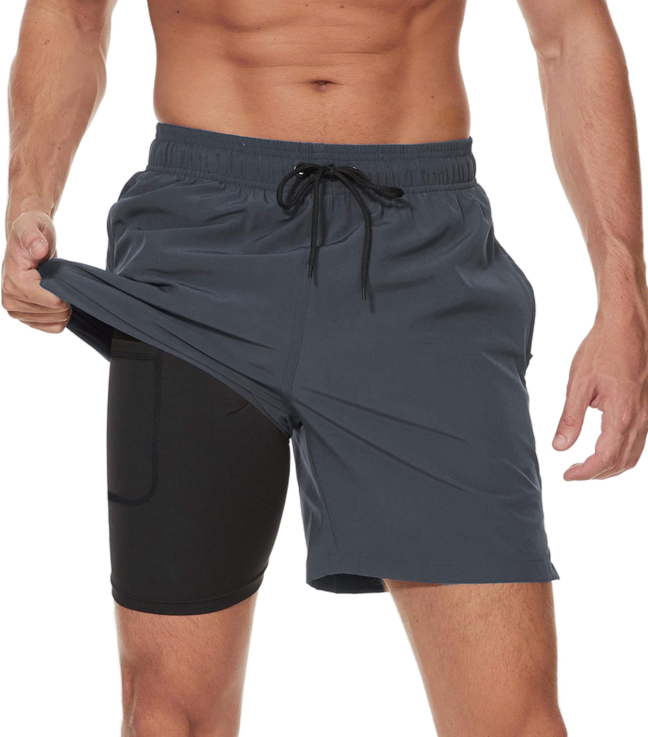 Men's Swim Trunks with Compression Liner 6 Inch Inseam Board Shorts