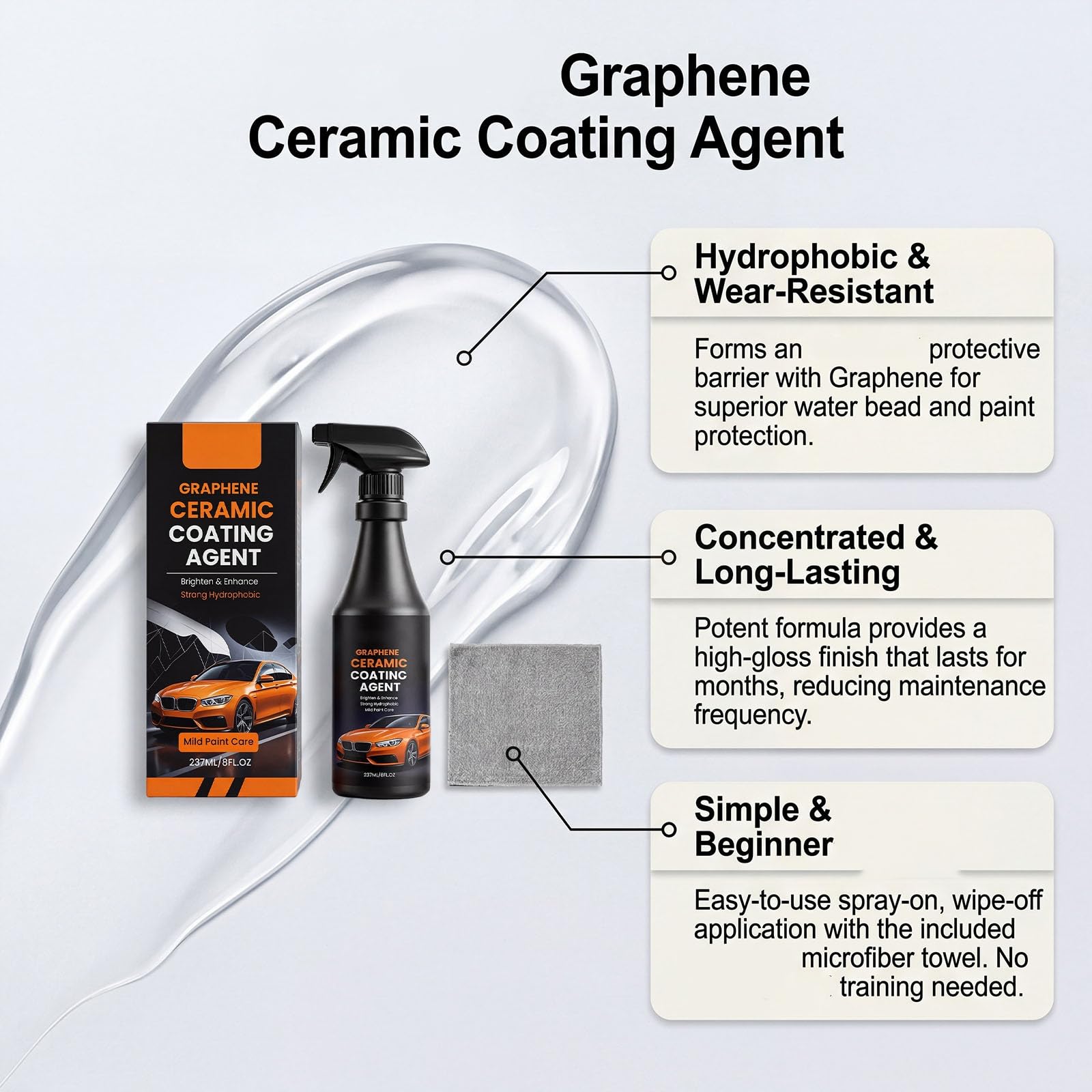 Kit Revêtement Céramique Graphène – Ceramique Voiture, Protection 10+ Ans & Finition Ultra Brillante, Polish Voiture Hydrophobe pour Entretien Longue Durée et Protection Ceramique Voiture (2PC)