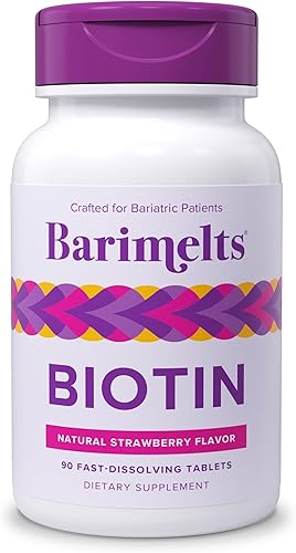Vitaminas BariMelts Biotin, sin azúcar, naturales, sabor fresa, en cápsulas masticables de absorción rápida, 90 unidades
