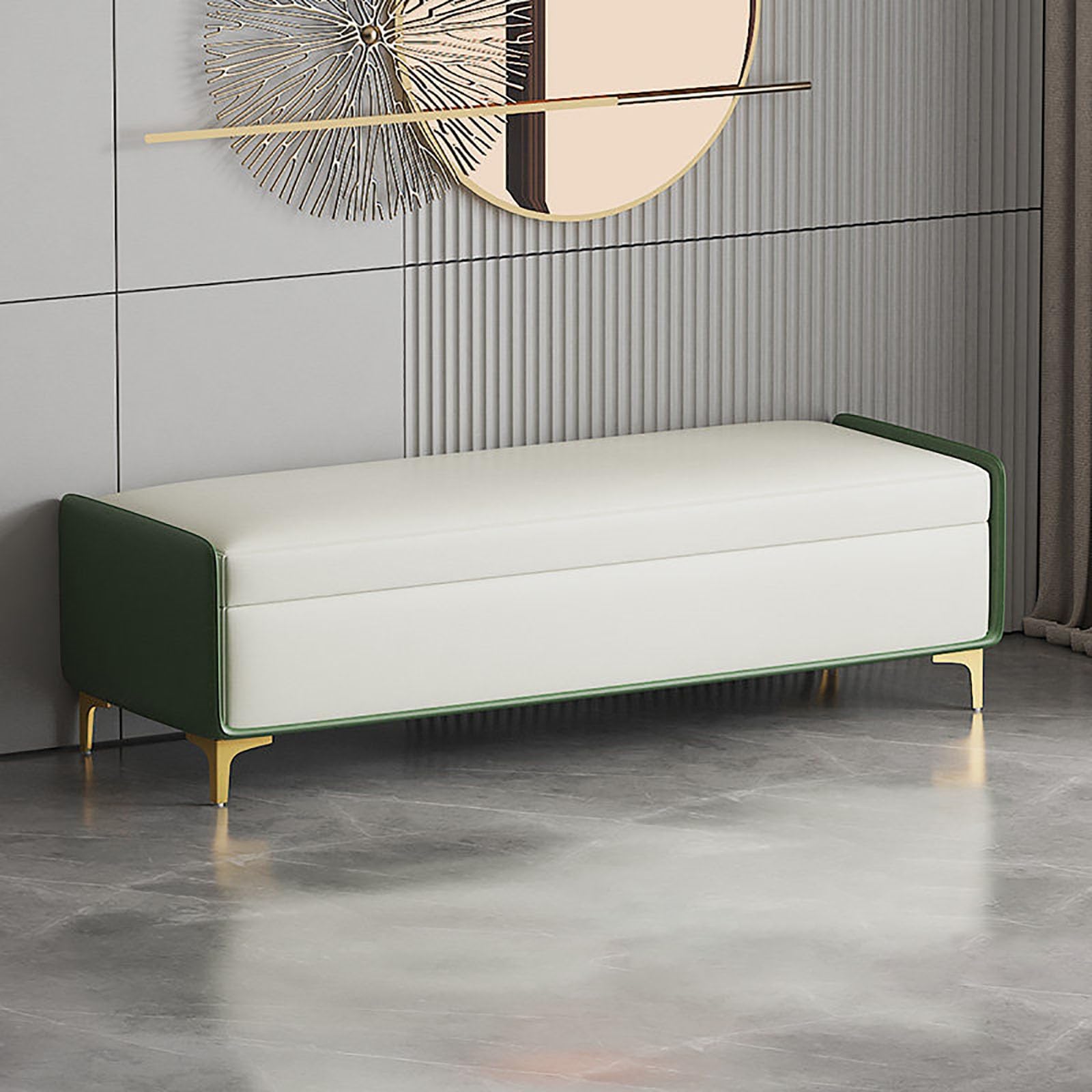 Banc de rangement ottoman en bois massif et cuir rembourré haut de gamme