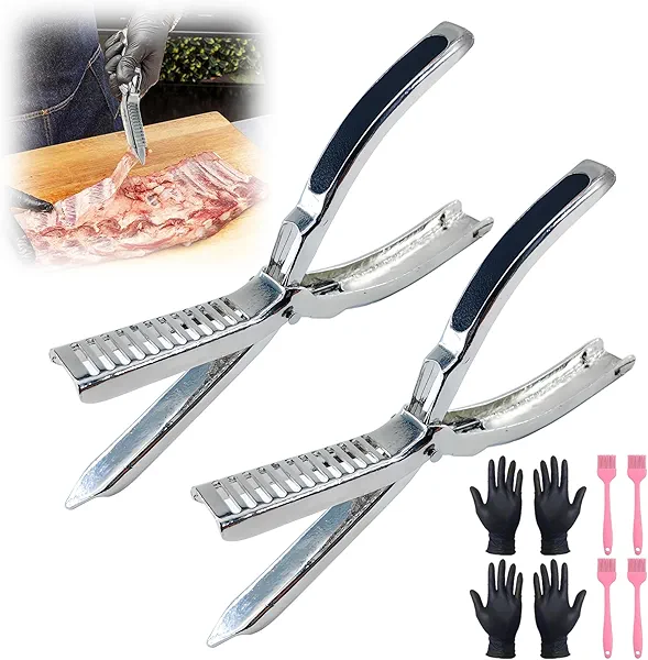 Rib Membrane Removal Tool,Stainless Steel Rib Prep Tool Membrane Remover,Ergonomic Rib Skinner for BBQ Accessories,Kitchen Gadgets Utensils for Grill Set,Dishwasher Grilling Accessories (2 Sets)