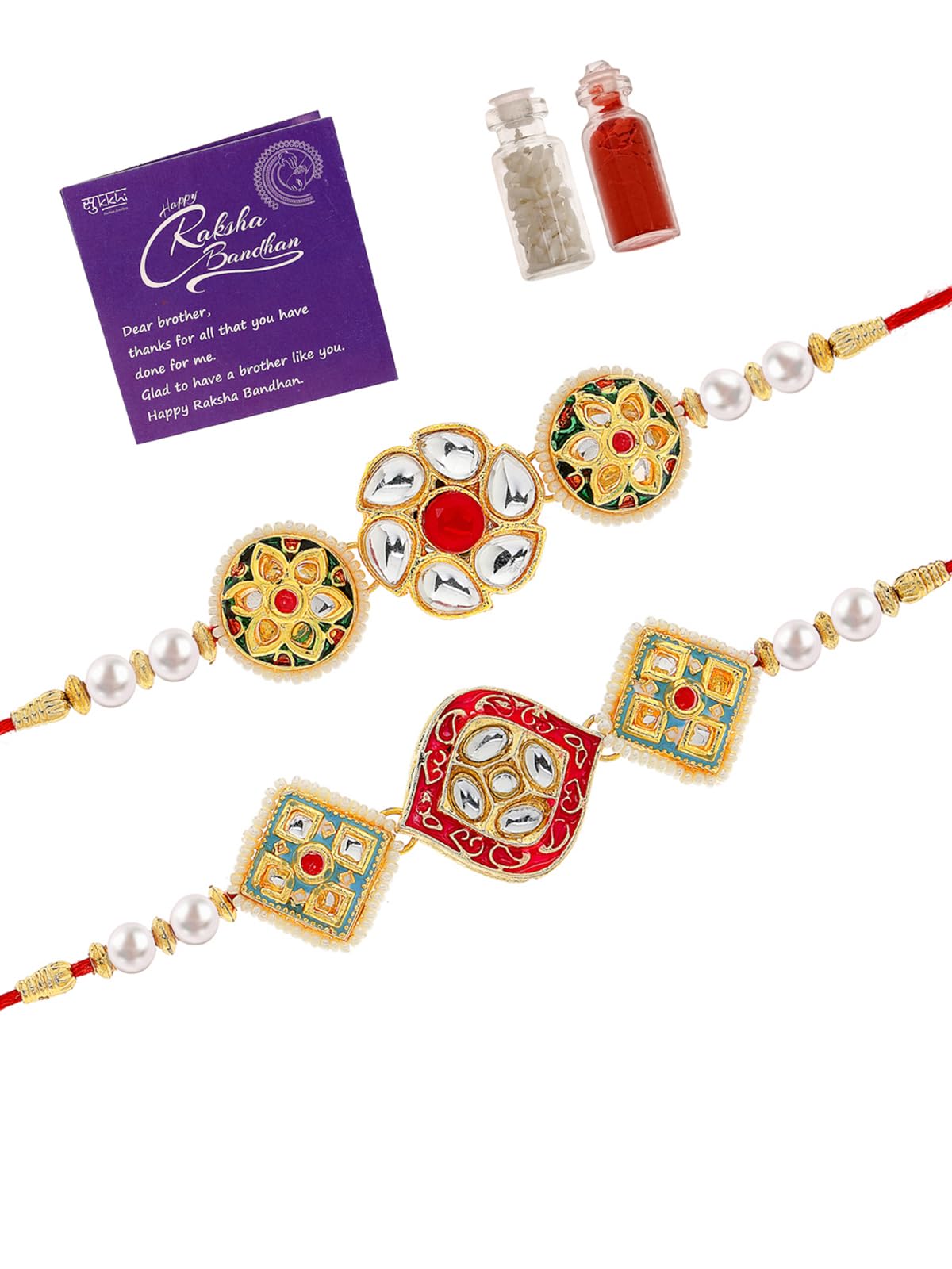 See full amazon price history chart for Sukkhi Rakhi Pretty Kundan & Pearls Designer Meenakari Gold Plated Premium Rakhi for Brother With Roli Chawal & Greeting Card|Rakhi for Brother/Bhaiya/Bhai/Men|Rakhi Combo-Set of 2|CBRAK106959 Sukkhi Rakhi Pretty Kundan & Pearls Designer Meenakari Gold Plated Premium Rakhi for Brother With Roli Chawal & Greeting Card|Rakhi for Brother/Bhaiya/Bhai/Men|Rakhi Combo-Set of 2|CBRAK106959 (B0D6BZHFN9) Amazon Price History, Amazon Price Tracker