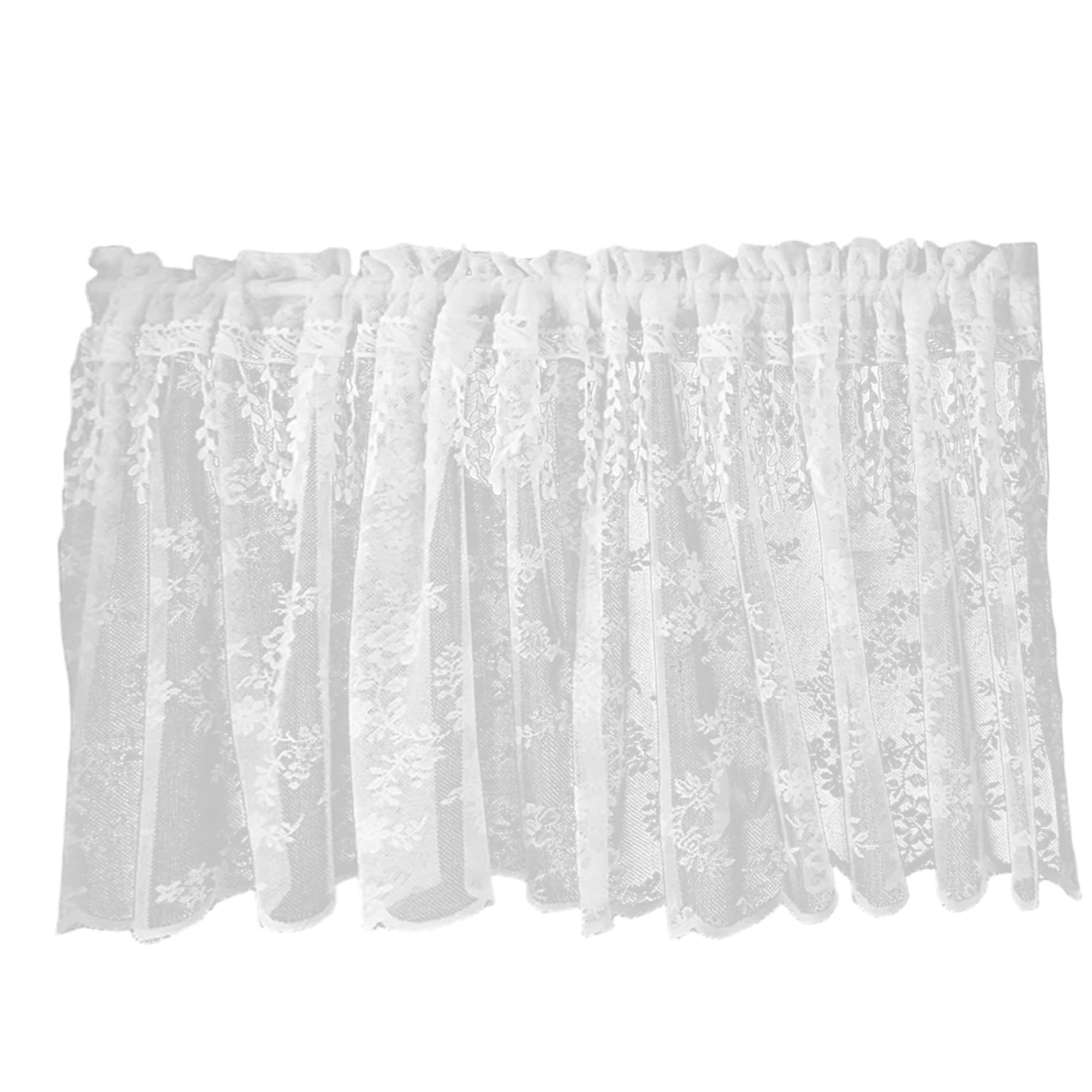 CAKEEYUM Lace Valance 18x57 Inch Tassel Floral Boho Valance Curtains Semi-Transparent White Short Curtains for Window Living Room Kitchen Cafe