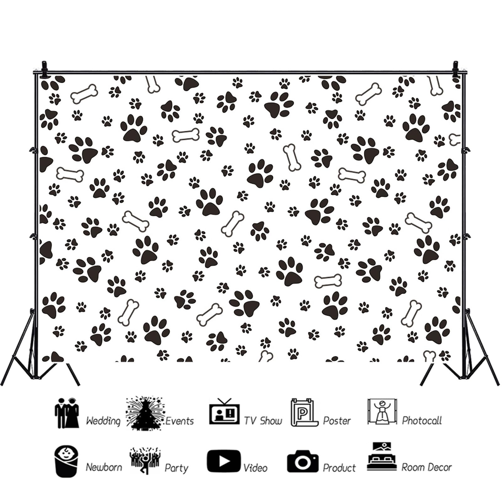 Renaiss 10x7ft Dog Footprints Backdrops for Photography Dog Paw Print Bone Pattern Background Puppy Footprints Pet Themed Party Banner Pet Dog Paw Table Cloth Pets Photo Booth Props Wallpaper: 6x4ft Paw773