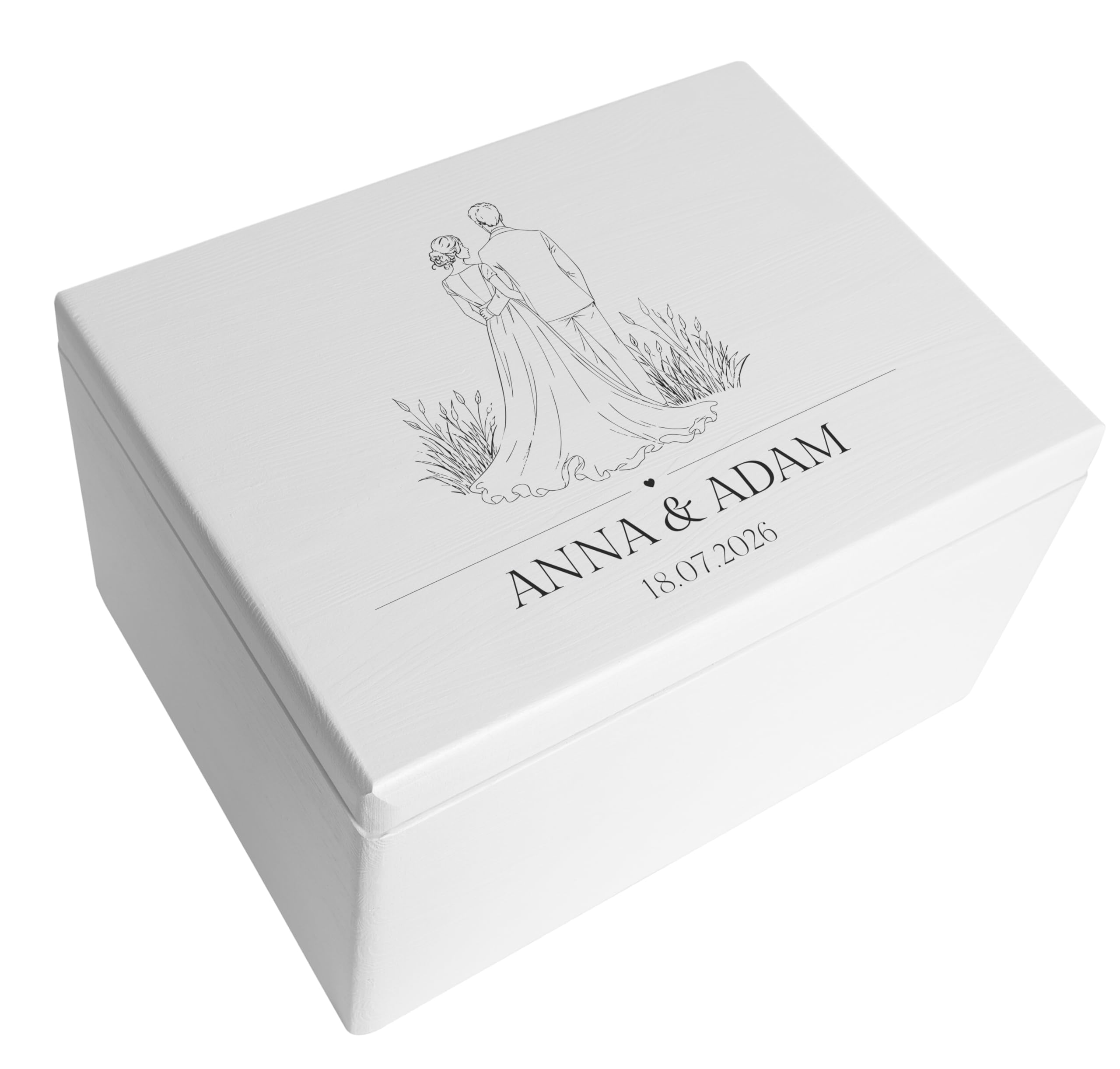 Creative DECO Personalizada Caja de Regalos Originales para los Novios Boda | Regalo Blanca | Caja Madera de Recuerdos Especiales | Parejas Aniversario Matrimonio | Motivo Pareja con Nombres Fecha