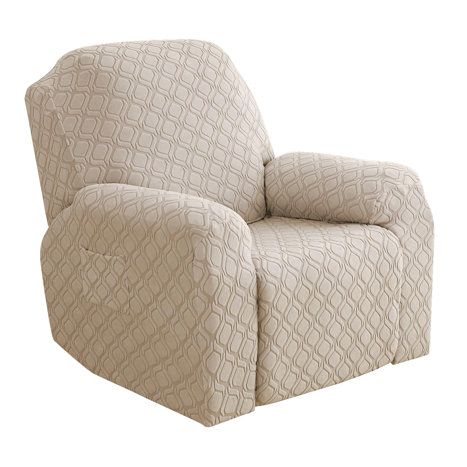Topchances Recliner Chair Cover - Super Soft, Stretch Cover with Side Pocket, Protector for Recliner (Jacquard Sand Color)