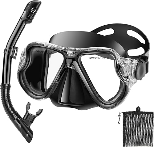 Equipo de esnórquel para adultos y niños, juego de esnórquel en seco, lente panorámica de vidrio templado antifugas y antivaho. Juego de esnórquel