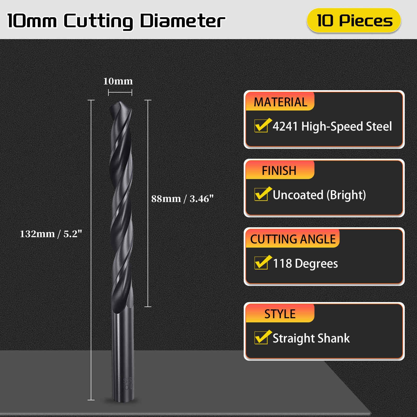 CoCud Drill Bit, 10mm Cutting Diameter, 4241 HSS Nitriding Black 118° Cutting Angle Versatile Bits - Image 2