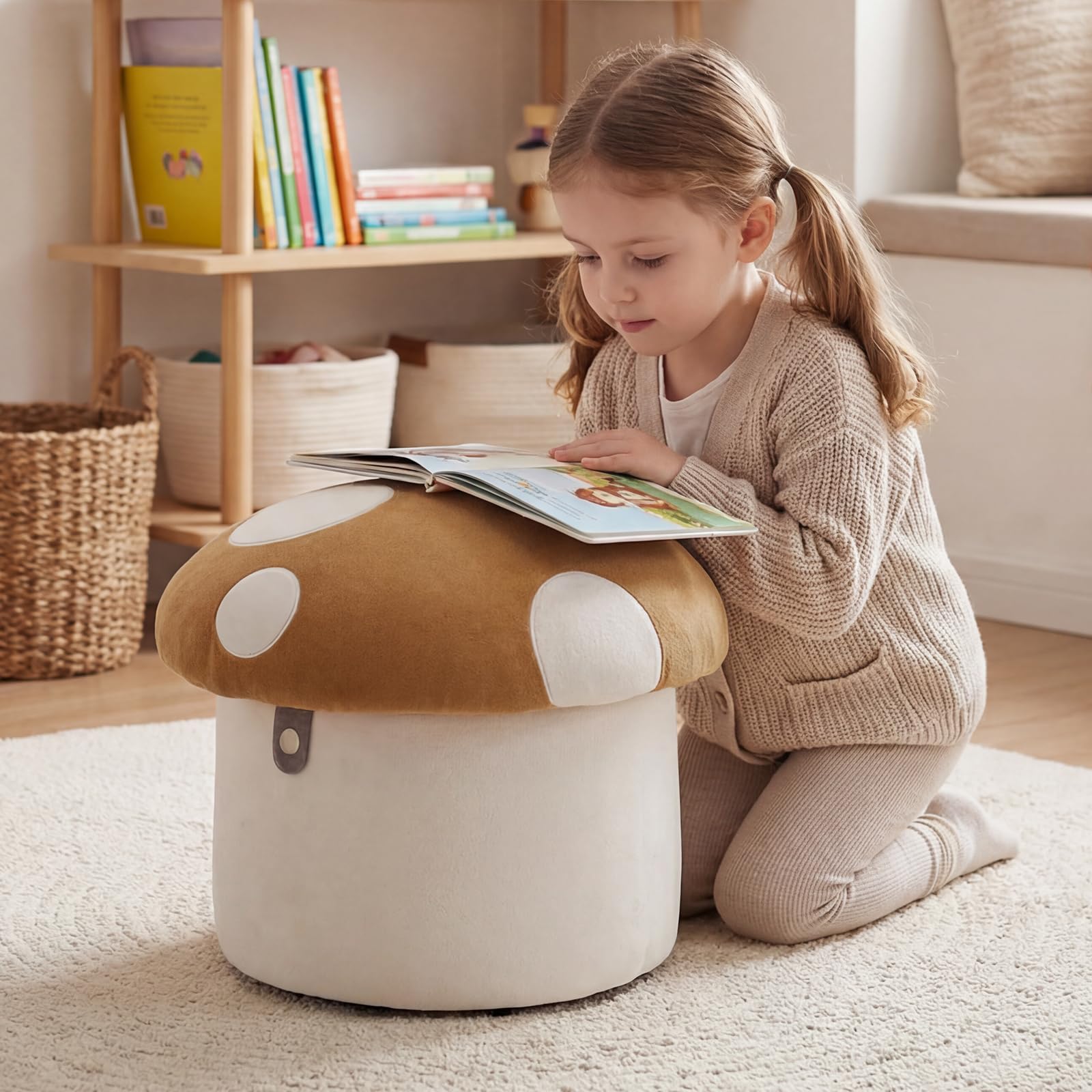 Ya-Home Pouf Contenitore Bambini Puffo Contenitore in Ciniglia, Marrone