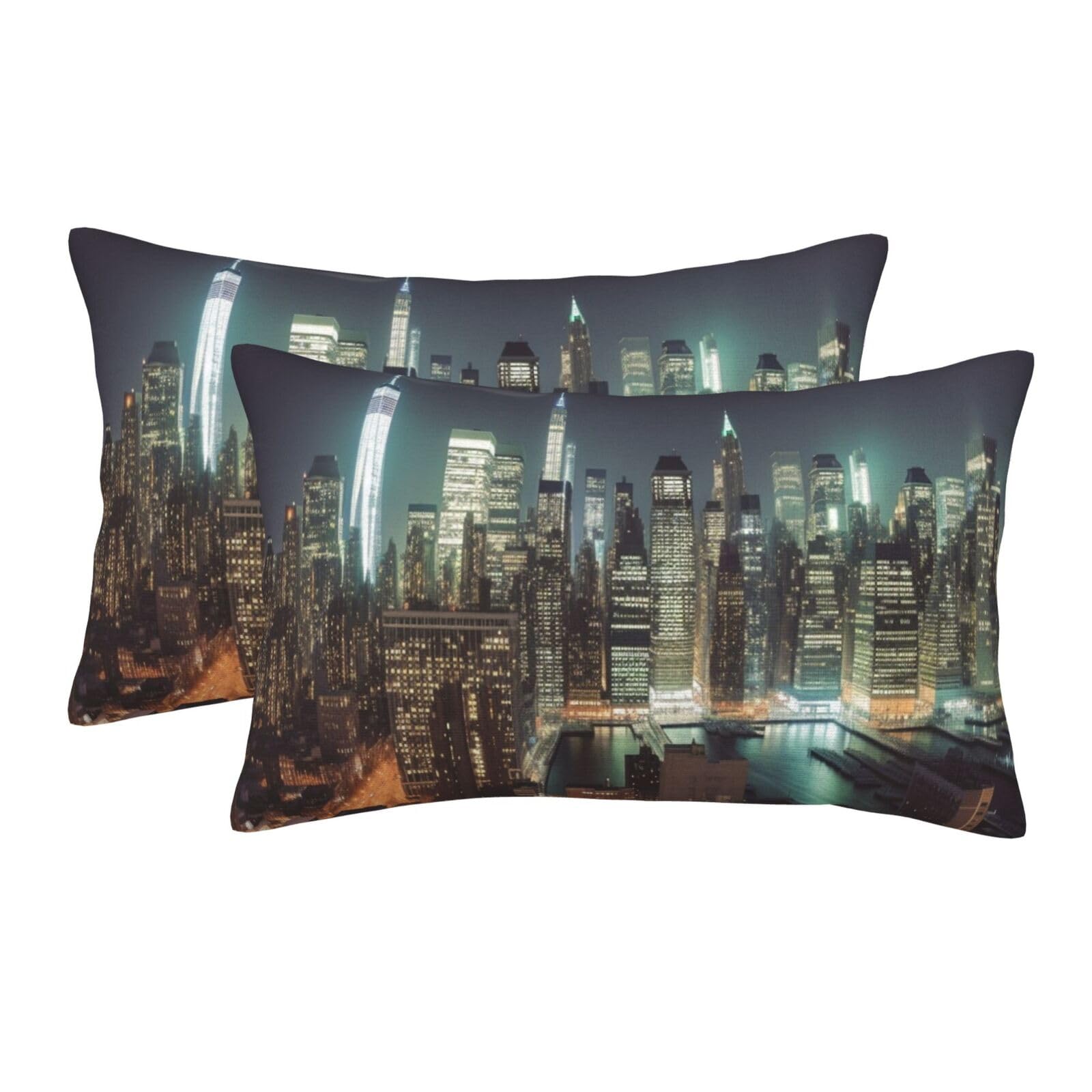 2 Pack Pillow Cases with Hidden Zipper, Soft Breathable Pillow Covers for Hair and Skin, New York City Pillowcases 16"x24" Bed Pillow Protectors Cover for Sleeping Gifts