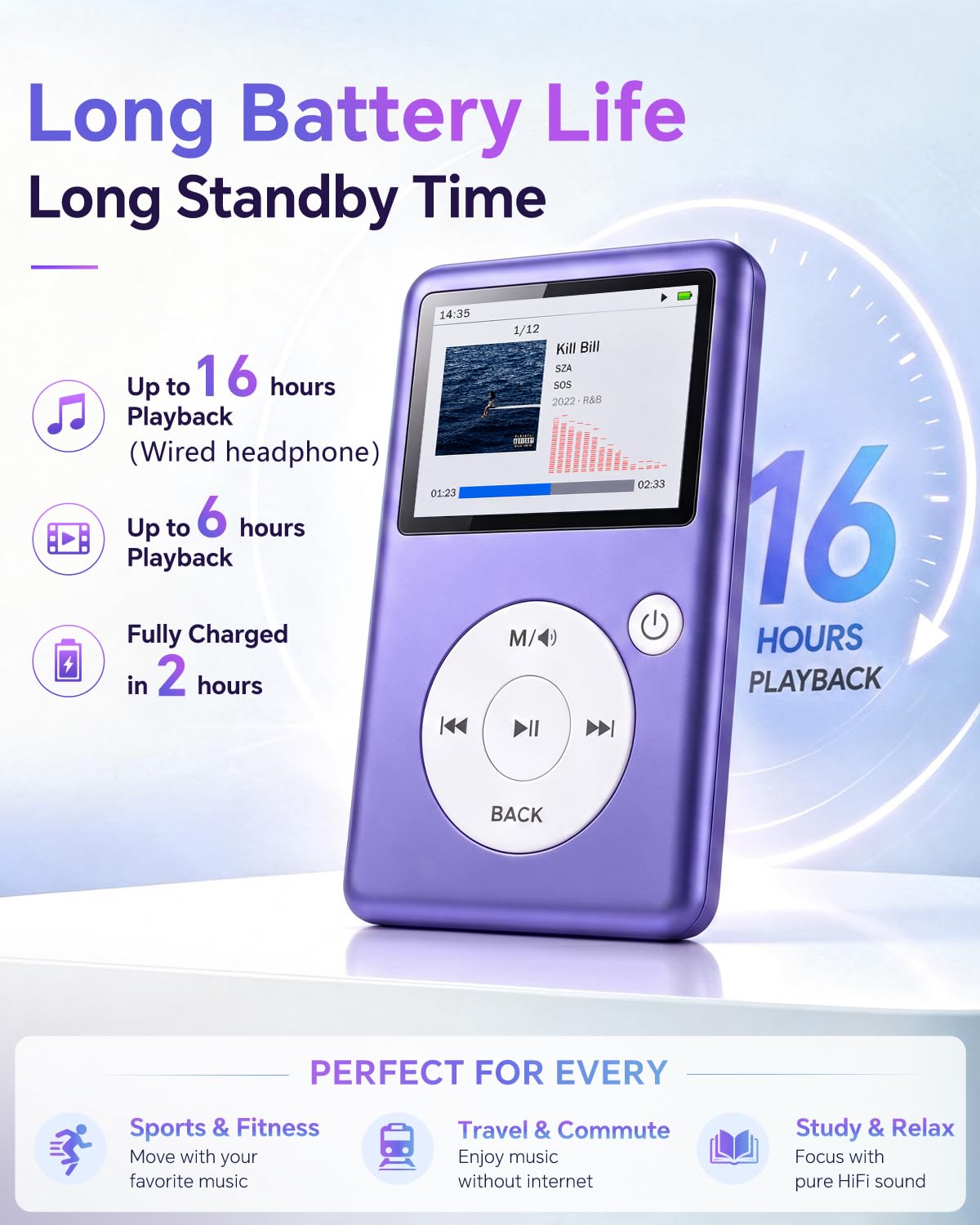 Lecteur MP3 Bluetooth 5.3 avec E-Book, FM et Commande Tactile, Vidéo