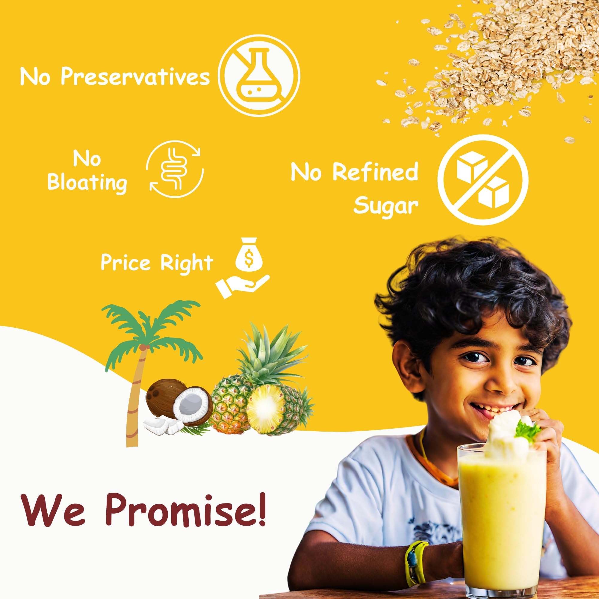Crevea Pinacolada Breakfast Smoothie Powder — Natural Fruit Powders, Oats, Flax Seed, Coconut | No Preservatives, No Refined Sugar - Delicious & Healthy Shake - Ready to make Smoothie Mix (7 serves) - Image 5 thumbnail