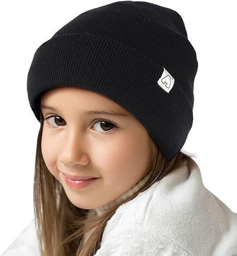 Hat Hut Gorro de invierno con forro de satén para niños pequeños, gorro de punto con puños y forro de seda