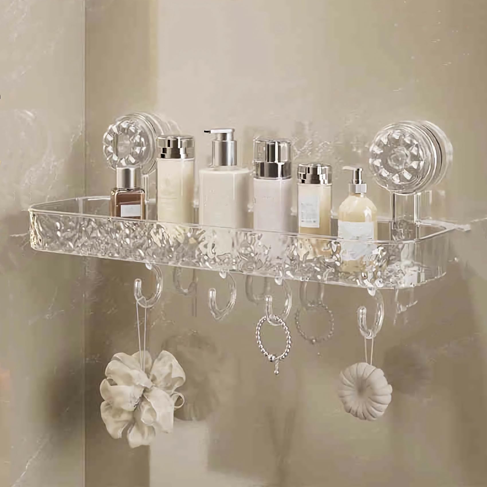 Set Trays Shower Shelf Corrugated Suction Cup Storage Holder No Drill Clear Light Luxury Style Wall Caddy Acrylic