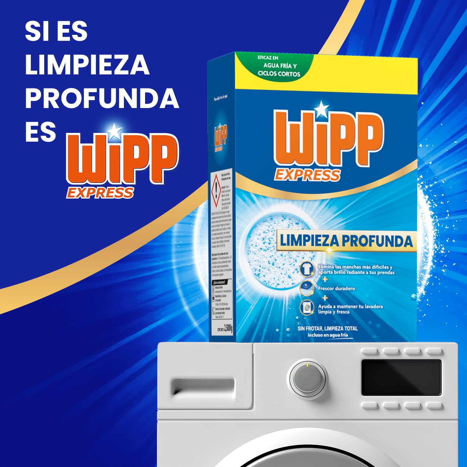 Wipp Express Limpieza Profunda (80 lavados), detergente en polvo quitamanchas, para lavadora, coladas higiénicamente limpias
