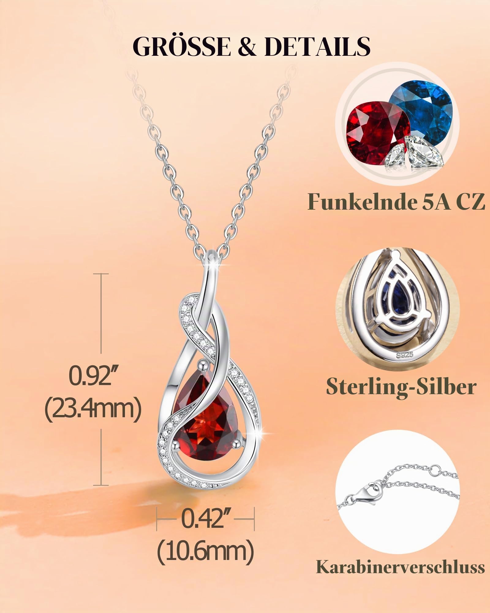 FANCIME Infinity Anhänger Halskette für Damen mit künstliche Geburtsstein | 925 Sterling Silber Kette mit imitierter Edelstein Unendlichkeit Knoten Schmuck Weihnachten Geburtstag Geschenke für Frau
