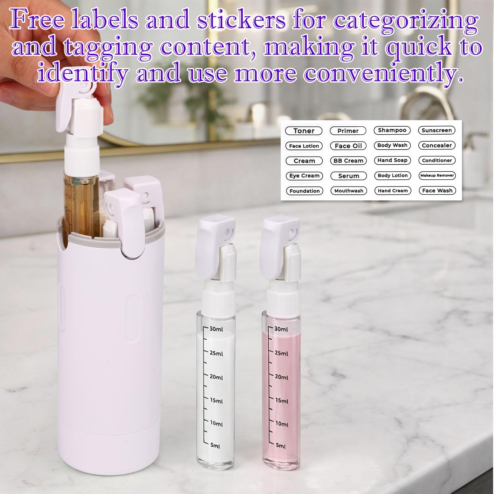 4 in 1 Flaconi Erogatori Viaggio per Articoli Toeletta, Flaconi con Pompa Viaggio Ricaricabili Antigoccia Salvaspazio Compatto per Cosmetici Shampoo & Lozione Vacanza (Bianco)