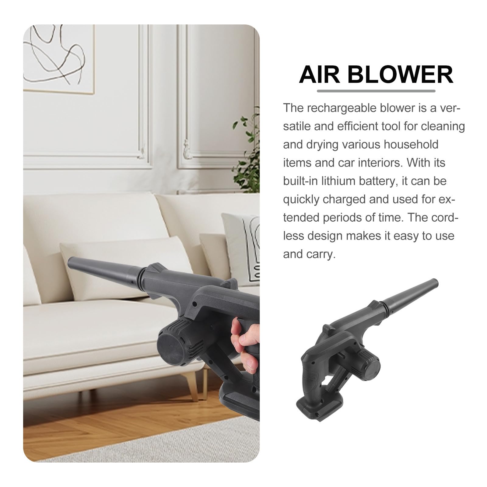 Soffiatore Cordless Portatile Ricaricabile per Casa e Auto Design Ergonomico e Materiale Abs Leggero per Pulizia Polveri e Asciugatura