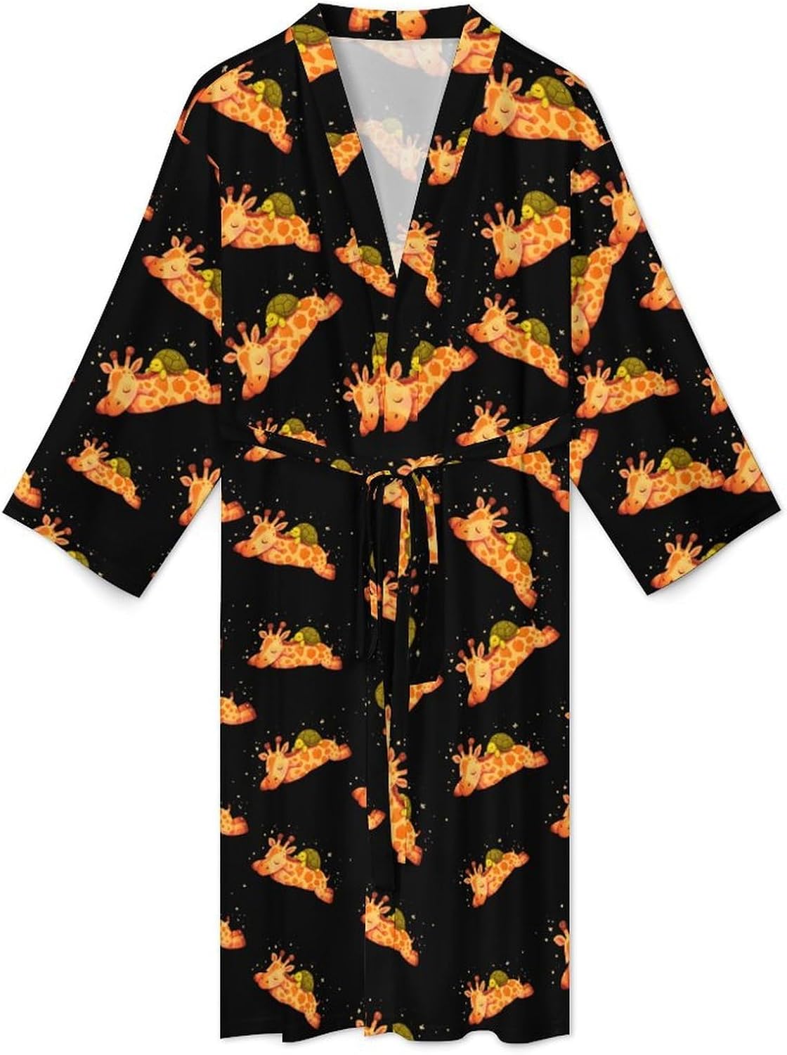 Siraffe Sleeping with Turtle Mens Robe Long Bathrobe for Women Bath Robes Lightweight Soft Printed Sleepwear