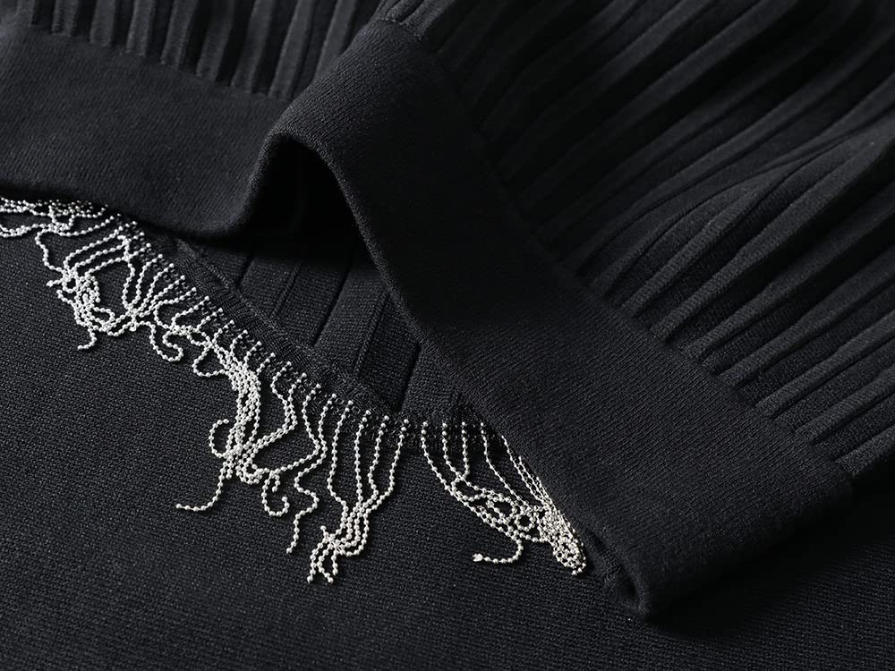 Röcke Damen,Damen-Midirock, Schwarz, Elastisch, Mit Hoher Taille, Gestrickter Quasten-Plisseerock, Hüftumwickelter A-Linien-Swing, Gerüscht, Herbst-Winter, Lange Röcke Für Mädchen, Damen