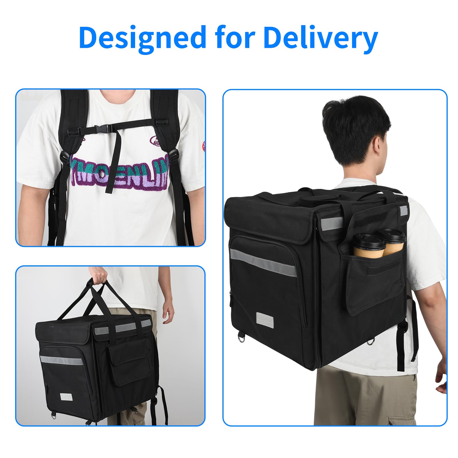 Bolsa de entrega de alimentos calientes aislada, bolsas grandes de alta calidad de 53 x 30 x 28 cm para comida fría y caliente, pizza, restaurante, bolsa de entrega de Uber Eats, picnic
