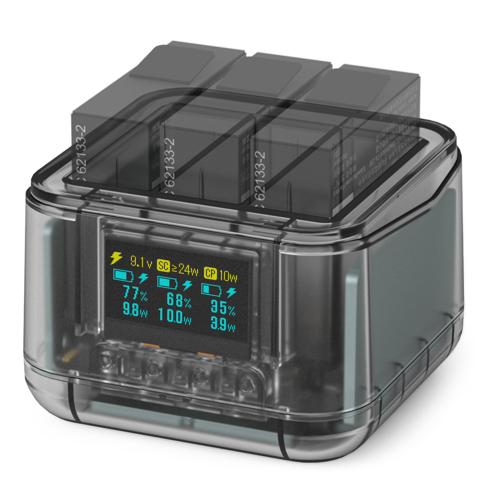 SYMIK Insta 360 Ace Pro 2 Battery Charger, 24W OLED Screen Intelligent Triple Slot Fast Charging Hub for Insta360 Ace/Pro Battery Accessory, Shows Battery Level (Charger Only)